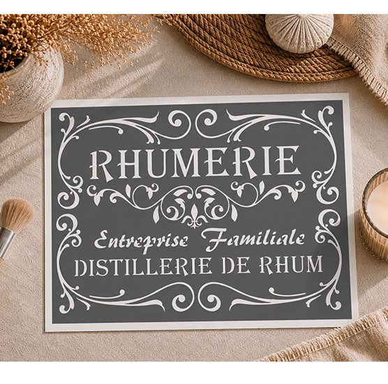 Pochoir adhésif Rhumerie vintage 30x20 cm – Pochoir décoration bar rhum