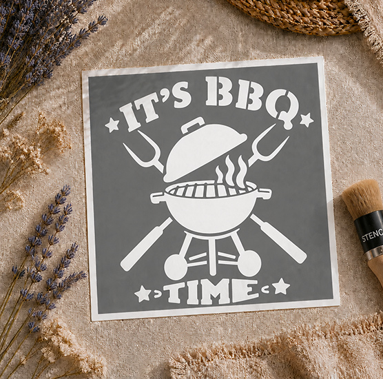 Pochoir Adhésif It’s BBQ Time 20x20 cm – Déco Barbecue et Cuisine