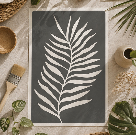 Pochoir Feuille de Palmier 20x10 cm – Pochoir Tropical pour Décoration Naturelle