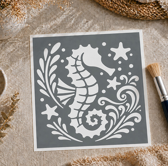 Pochoir Adhésif Hippocampe Marin 20x20 cm – Décoration Mer & Océan