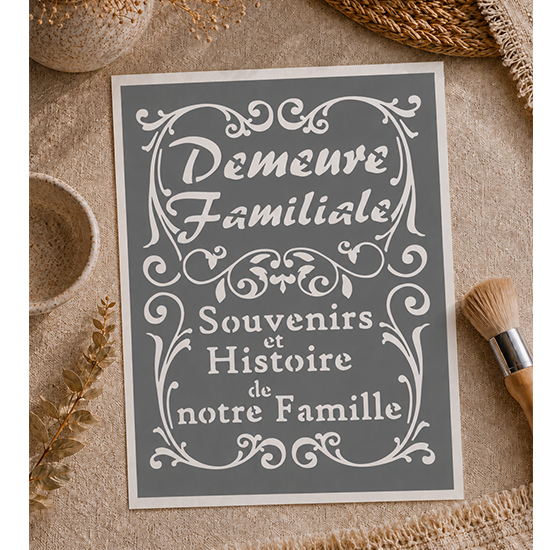 Pochoir Médaillon Demeure Familiale 30x20 cm – Décoration Vintage Souvenirs de Famille