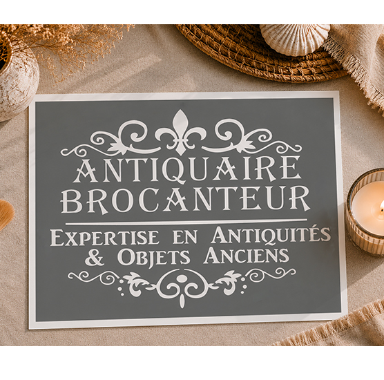 Pochoir Adhésif Antiquaire Brocanteur Expertise 30x20 cm Pochoir Décoration Vintage