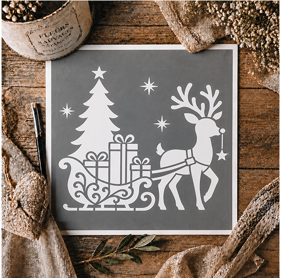 Pochoir Adhésif Noël 20x20 cm – Renne, Sapin, Cadeaux et Étoiles, Déco de Noël