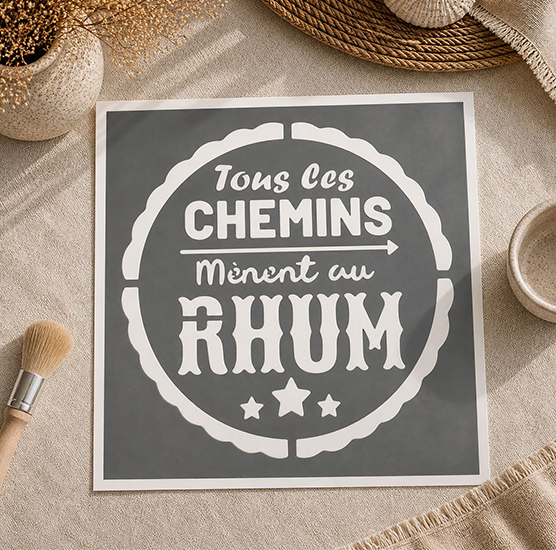 Pochoir Adhésif Citation Rhum Médaillon Vintage 20x20 cm décoration bar multi support