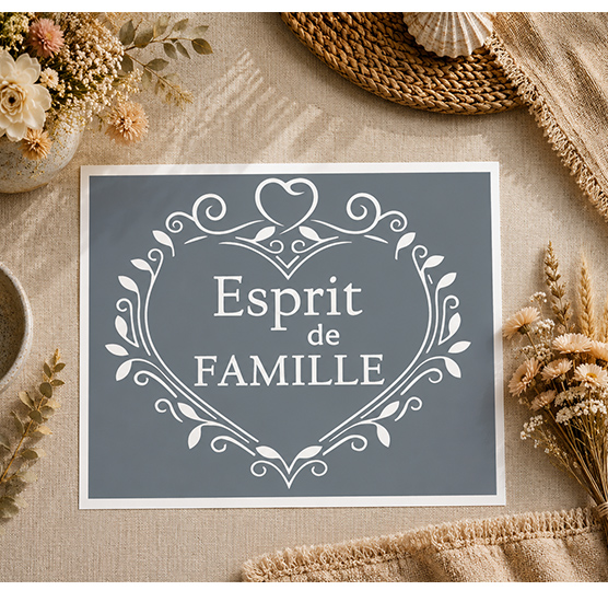 Pochoir Adhésif Cœur Esprit Famille 25x20 cm – Décoration Cocooning