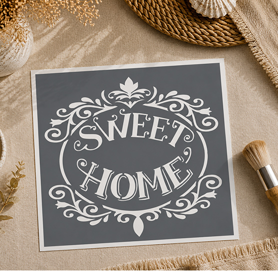 Pochoir Adhésif Sweet Home 25 x 20 cm Style Cottage – Décoration Bohème Chic