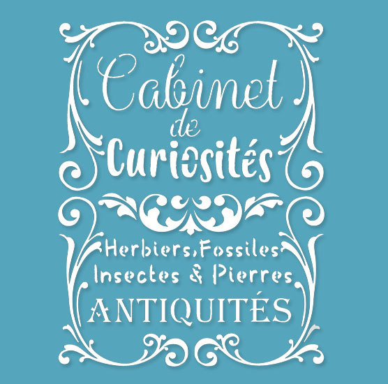 Pochoir Adhésif 30 x 20 cm Affiche Cabinet de Curiosités, Antiquités