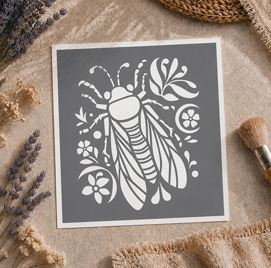 Pochoir Adhésif Abeille Champêtre 20x20 cm – Motif Floral Nature pour Décoration DIY