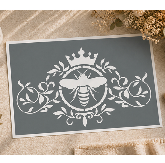 Pochoir Adhésif Abeille Couronne Vintage – Arabesques Décoration Meuble 30 x 20 cm