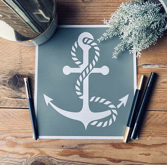 Pochoir Adhésif Style Mer en PVC, Motif Ancre Bateau & Corde, 25 x 20 cm