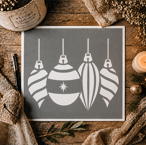 Pochoir Adhésif Boules de Noël 20x15 cm – Motif Boules et Sapin, Décoration de Noël