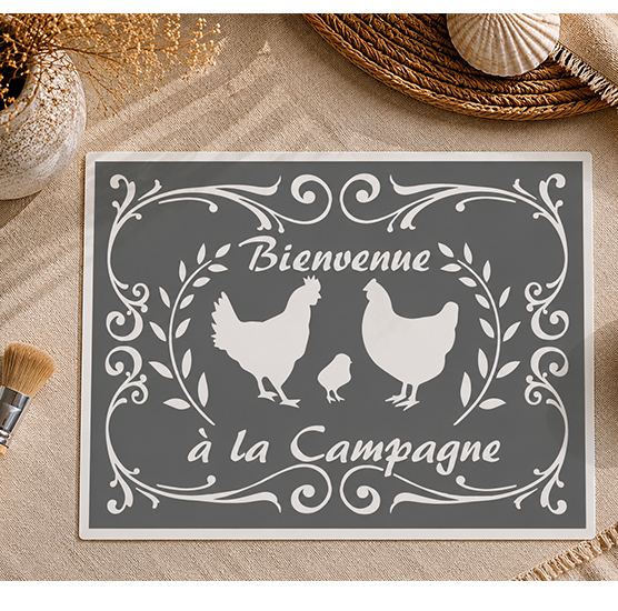 Pochoir Adhésif Médaillon Bienvenue à la Campagne Vintage 30x20 cm – Campagne Chic