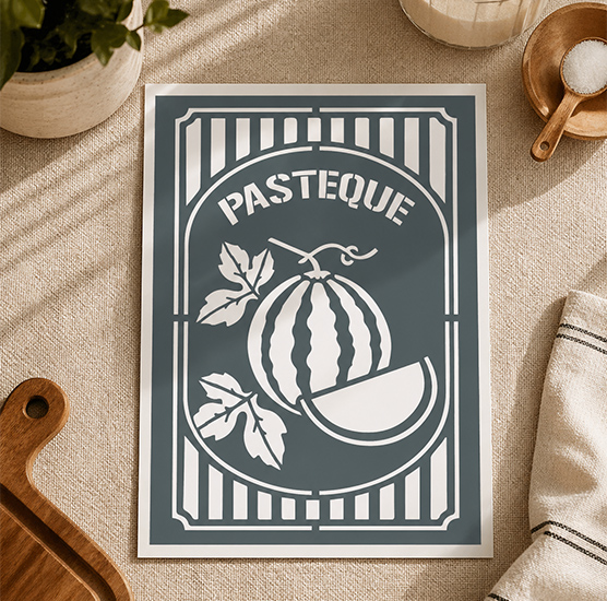 Pochoir Pastèque Étiquette Botanique 25x18 cm – Pochoir Adhésif Déco Cuisine Rétro