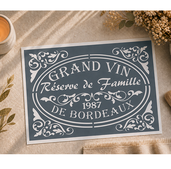 Pochoir Adhésif Affiche Vin Bordeaux Vintage 30x20 cm Décoration Cave à Vin Bar