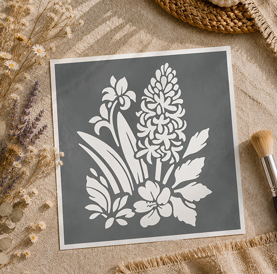 Pochoir Adhésif Bouquet de Fleurs Champêtres 20x20 cm – Déco Florale et Esprit Nature