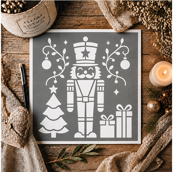 Pochoir Adhésif Casse-Noisette 20x20 cm – Sapin, Cadeaux et Décoration de Noël