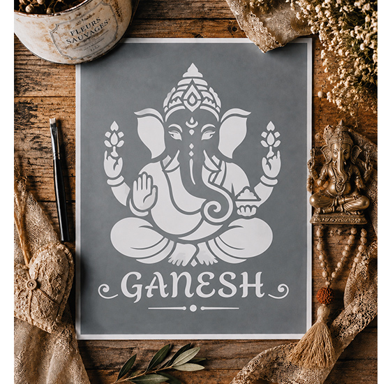 Pochoir Adhésif Ganesh 25x20 cm – Motif Indien Hindou pour Déco Zen, Yoga et Méditation