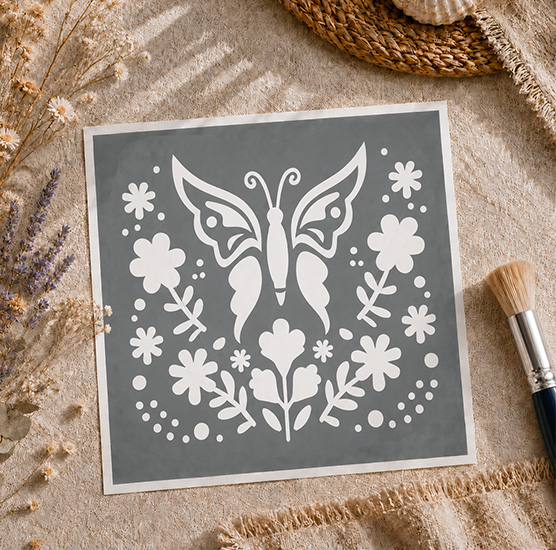 Pochoir Adhésif Papillon et Fleurs 20x20 cm – Déco Nature et Printanière