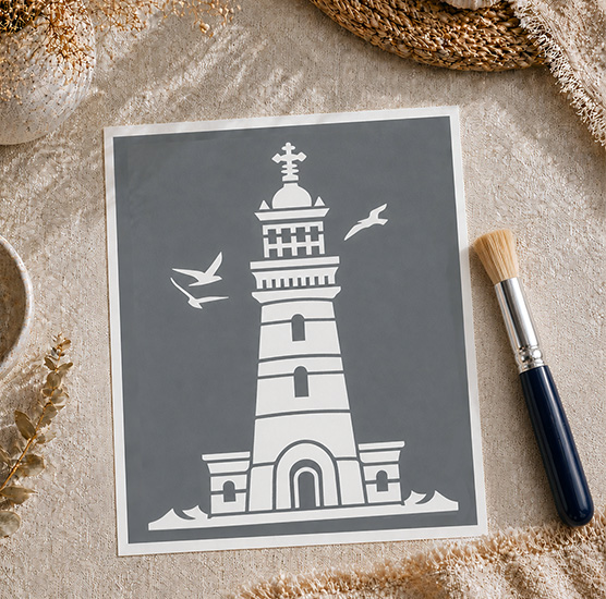 Pochoir Adhésif Phare Mouettes 25x20 cm – Décoration Bord de Mer