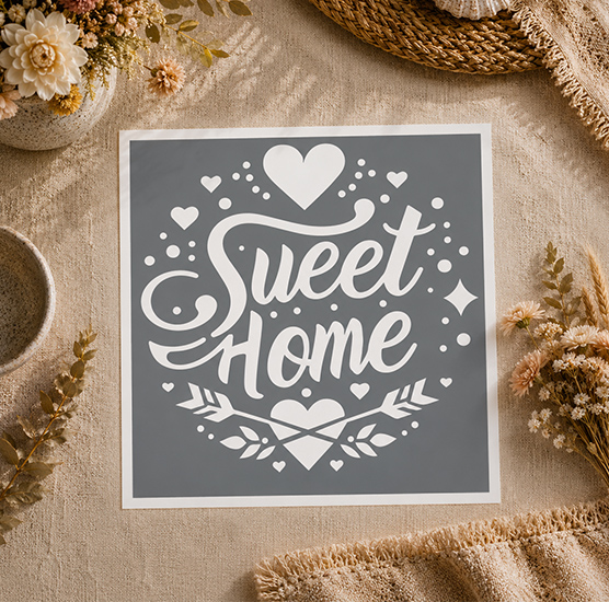 Pochoir Adhésif Sweet Home Cœurs & Flèches 20x20 cm – Décoration Cocooning