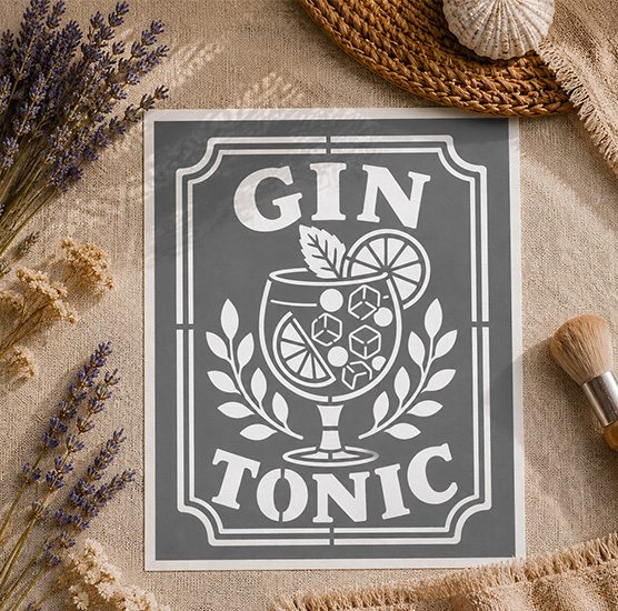 Pochoir Adhésif Affiche Gin Tonic 25x20 cm – Déco Vintage Bar, Cuisine & DIY