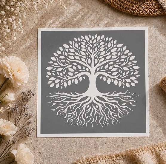 Pochoir Adhésif Arbre de Vie 20x20 cm – Motif Zen et Spirituel pour Décoration DIY