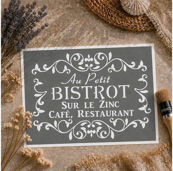 Pochoir Adhésif Bistrot Vintage 30x20 cm – Café Restaurant Sur Le Zinc