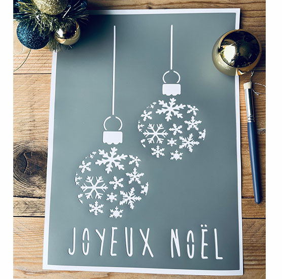 Pochoir Adhésif 30 x 20 cm Boules de Noël Flocons Neige