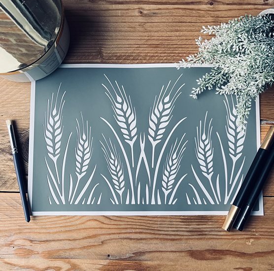 Pochoir Adhésif Style Nature en PVC, Motif Epis de Blés, 30 x 20 cm