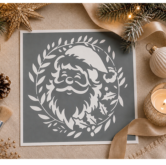 Pochoir Adhésif Père Noël dans Couronne Festive 20x20 cm – Déco Noël DIY