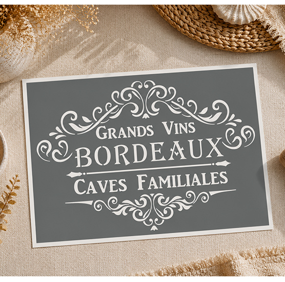Pochoir Adhésif Vins de Bordeaux Style Vintage 30x20 cm Déco Cave à Vin, Bar & Cuisine Réutilisable