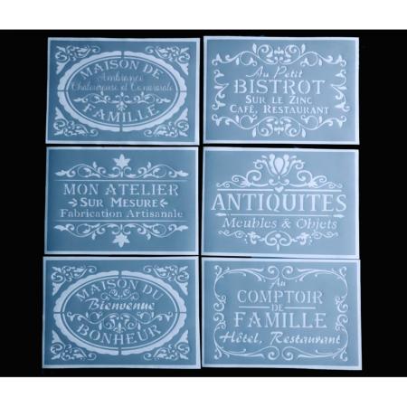 Ensemble de 6 Pochoirs Adhésifs 30 x 20 cm (chacun), Ancien/Vintage