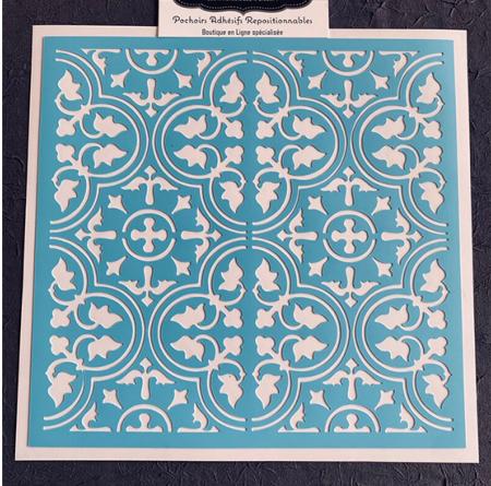 Pochoir Adhésif PVC Réutilisable 20 x 20 cm 4 Carrelages / Carreaux Ciment Fleurs Anciennes