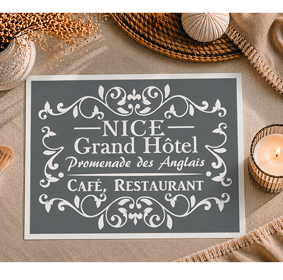 Pochoir Adhésif Style Vintage Affiche Hôtel Nice 30x20 cm – Déco Côte d’Azur Réutilisable