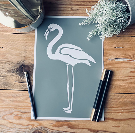 Pochoir Adhésif Style Nature en PVC, Motif Flamand Rose, 30 x 20 cm