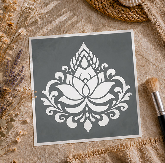 Pochoir Adhésif Fleur de Lotus Sacrée Zen 20x20 cm – Déco Yoga et Harmonie Intérieure
