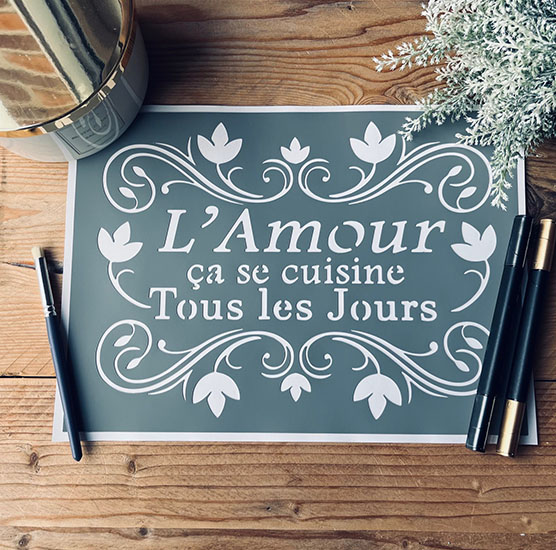 Pochoir Adhésif Style Mariage en PVC, Motif Citation sur L'Amour, 30 x 20 cm