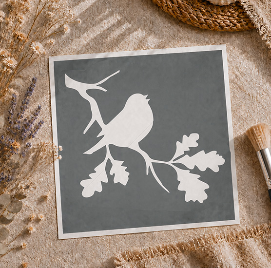 Pochoir Adhésif Oiseau sur Branche 20x20 cm – Décoration Nature et Ambiance Zen