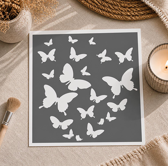 Pochoir adhésif planche papillons 20x20 cm – style nature bohème