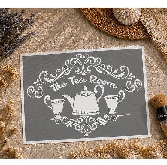 Pochoir Adhésif The Tea Room 30x20 cm – Décoration Vintage Élégante