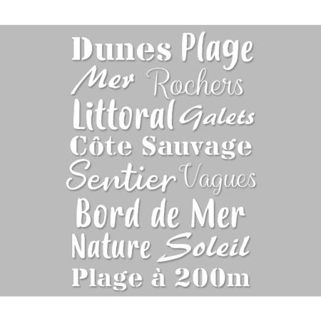 Pochoir Adhésif 30 x 20 cm Planche Lettrages Mer, dunes ...