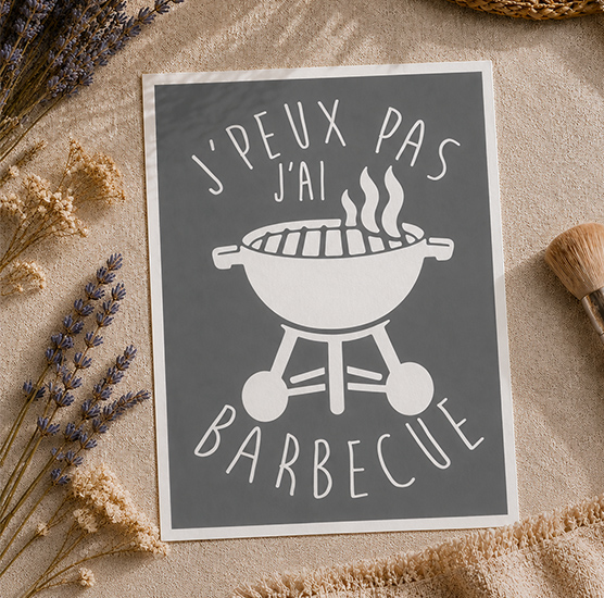 Pochoir Adhésif J’Peux Pas J’ai Barbecue 30x20 cm –Déco BBQ et Cuisine