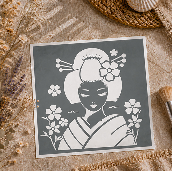 Pochoir Adhésif Geisha Japonaise Sakura 20x20 cm – Déco Japonaise et Esprit Zen