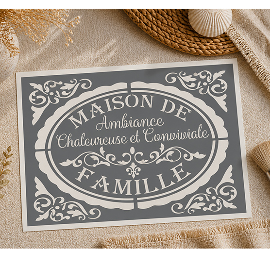 Pochoir Adhésif Maison de Famille 30x20 cm - Décoration Meuble Vintage
