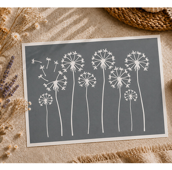 Pochoir Adhésif Pissenlits au Vent 30x20 cm – Décoration Nature et Esprit Poétique