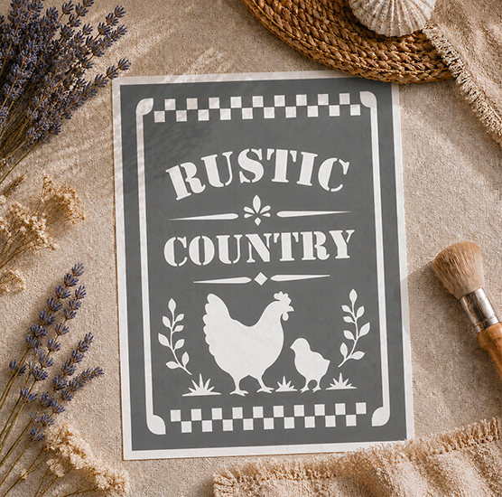 Pochoir Adhésif Poule et Poussin Rustic Country 25x20 cm – Style Vintage Campagne