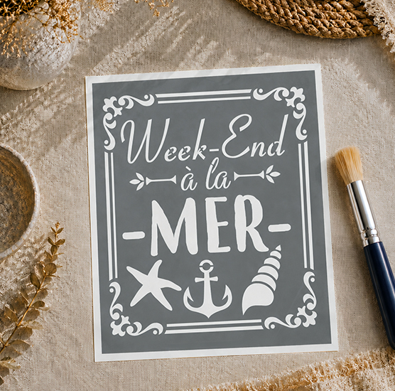 Pochoir Adhésif Week-End à la Mer 25x20 cm – Déco Bord de Plage